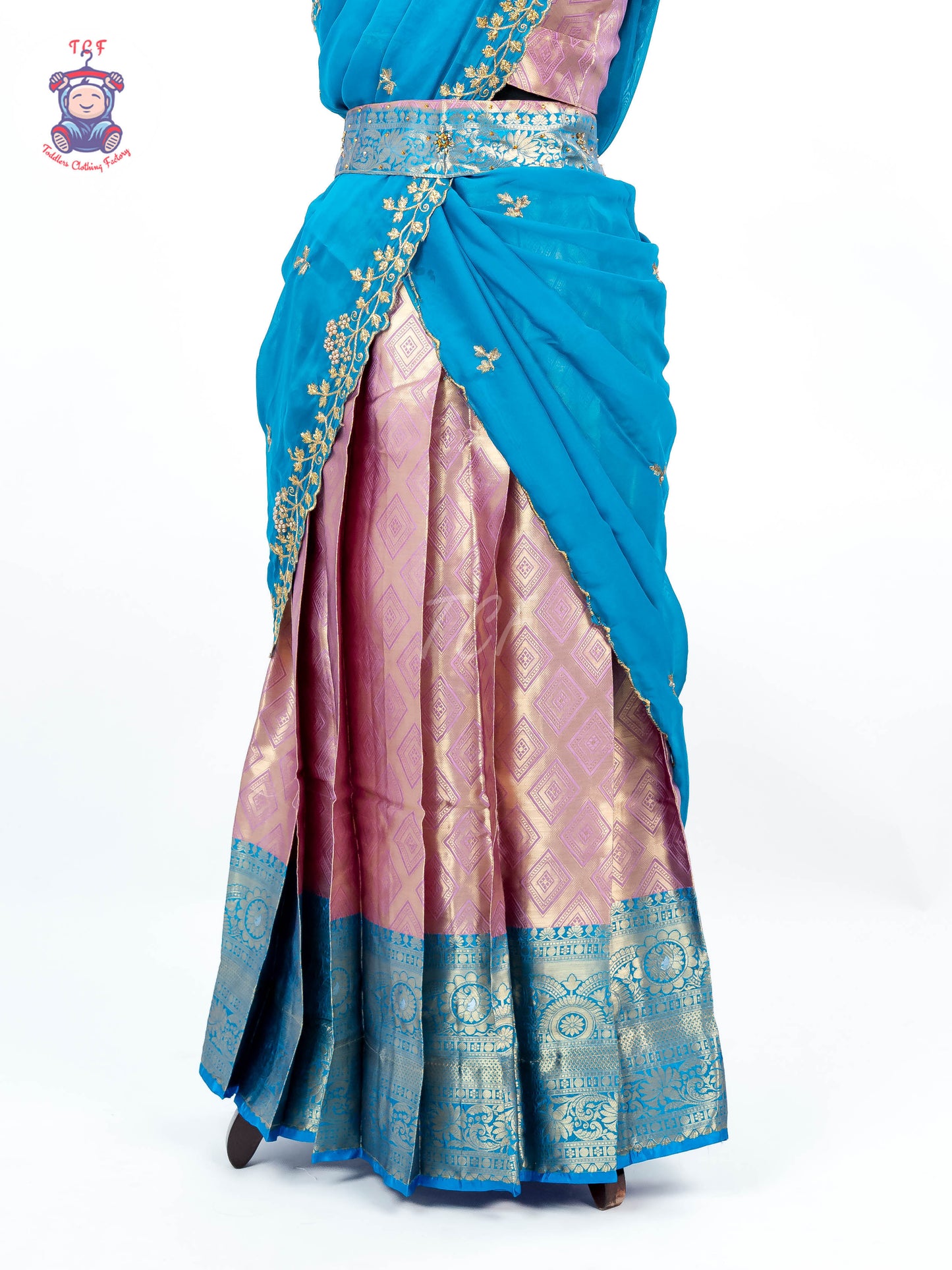 Sky Blue & Gold -  Adult Readymade Half Saree