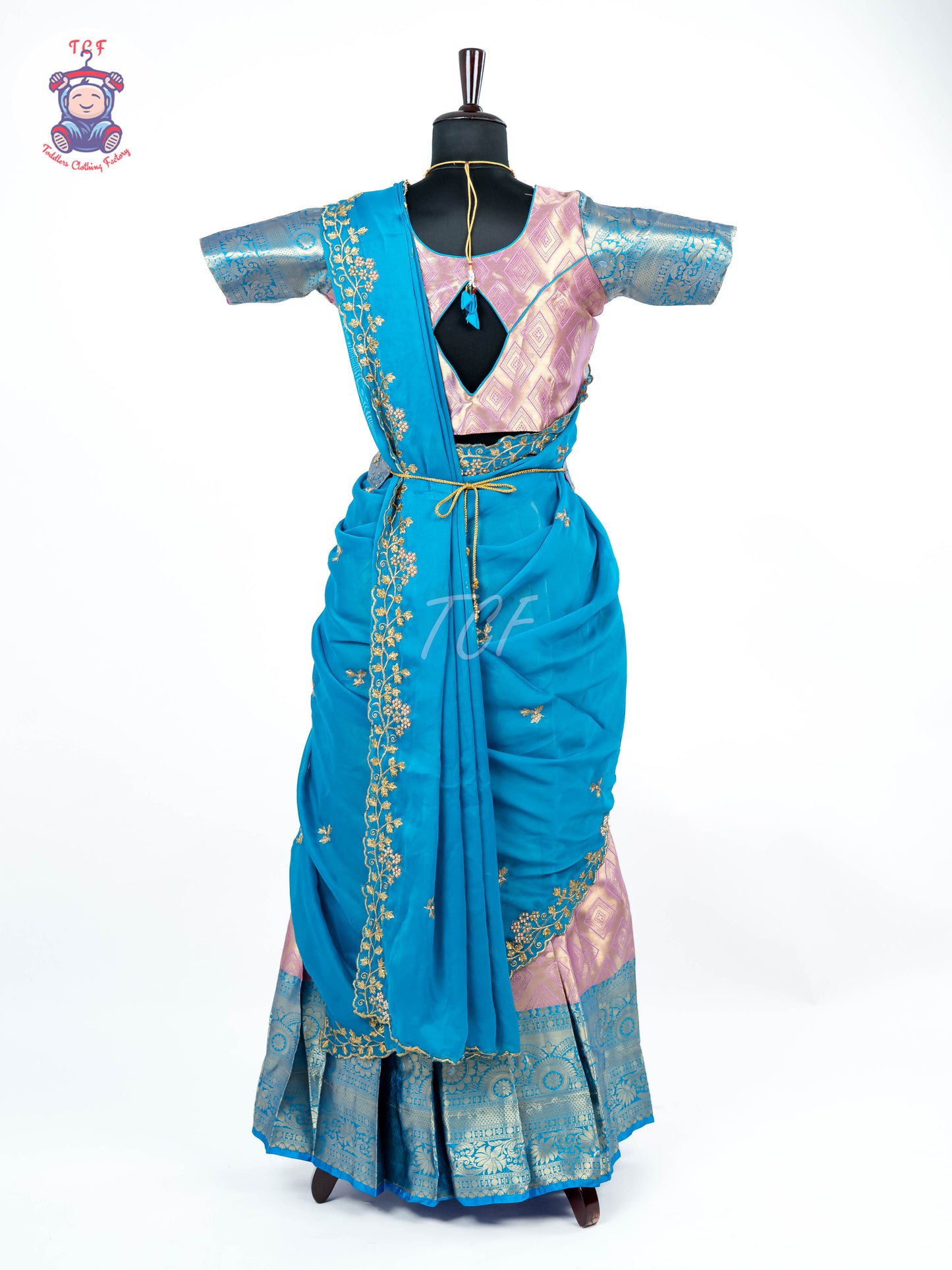 Sky Blue & Gold -  Adult Readymade Half Saree