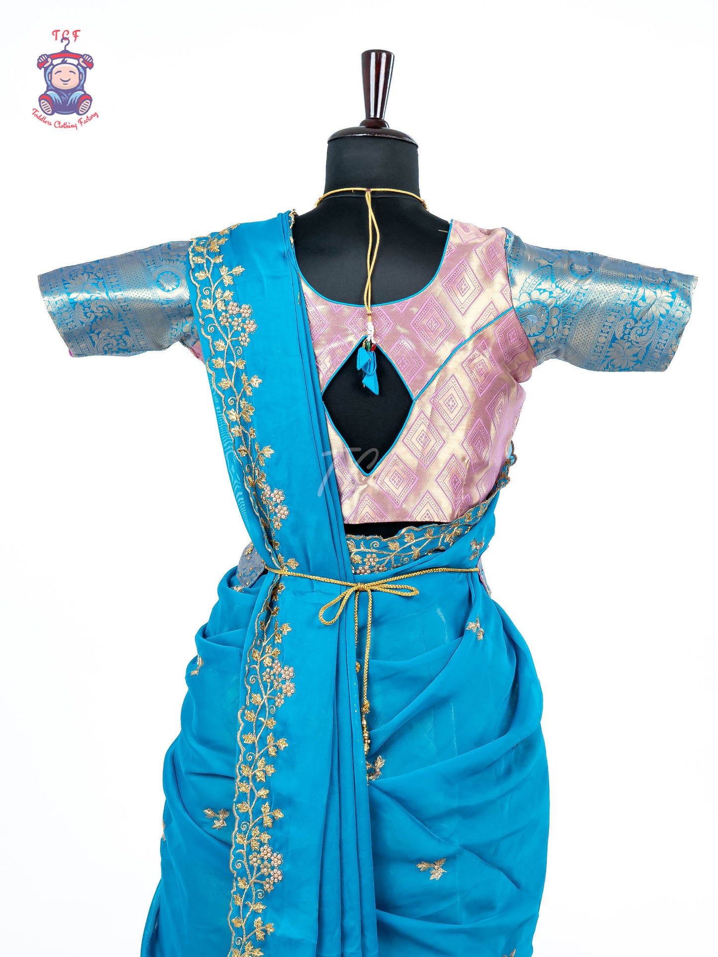 Sky Blue & Gold -  Adult Readymade Half Saree