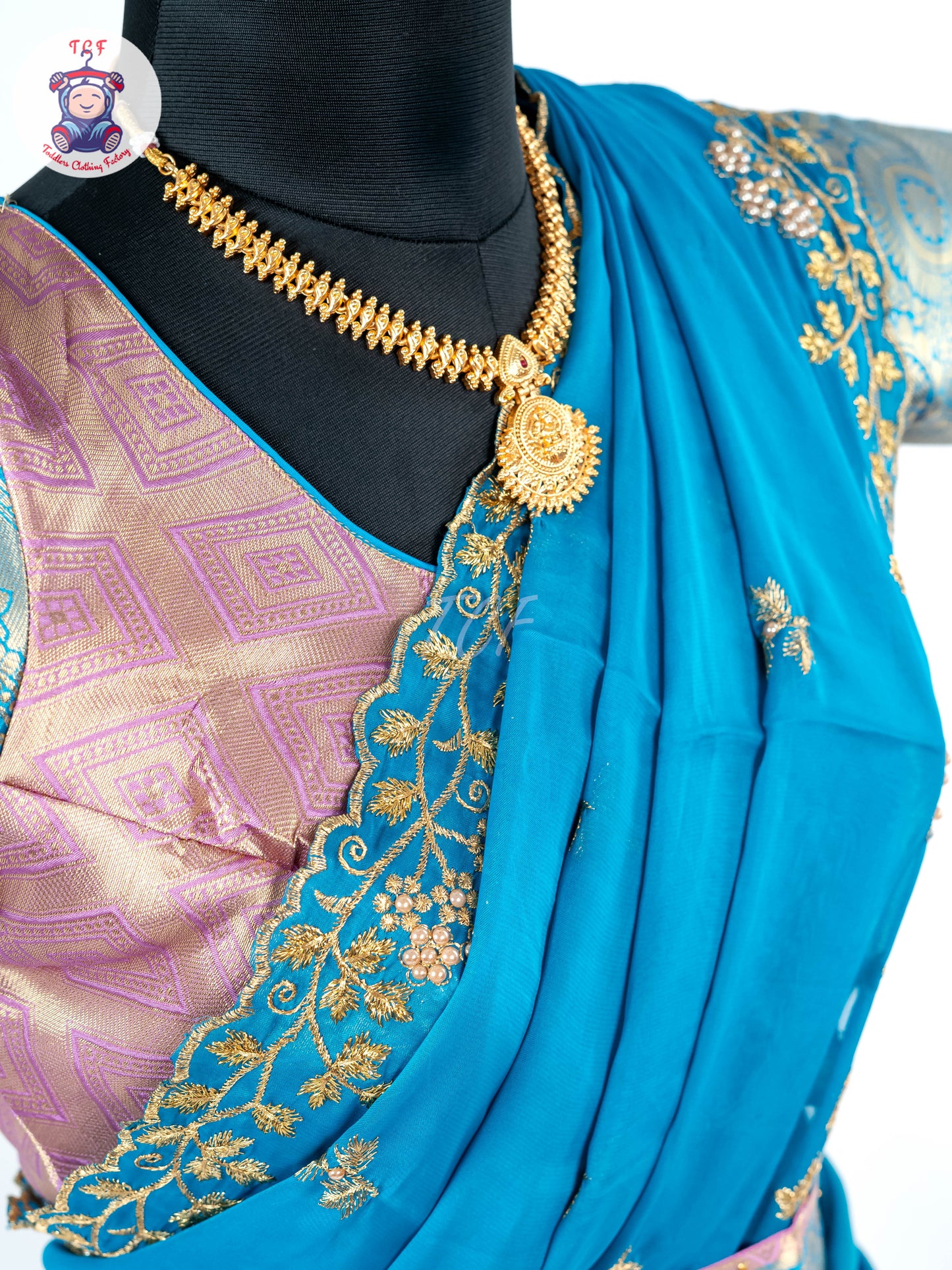 Sky Blue & Gold -  Adult Readymade Half Saree
