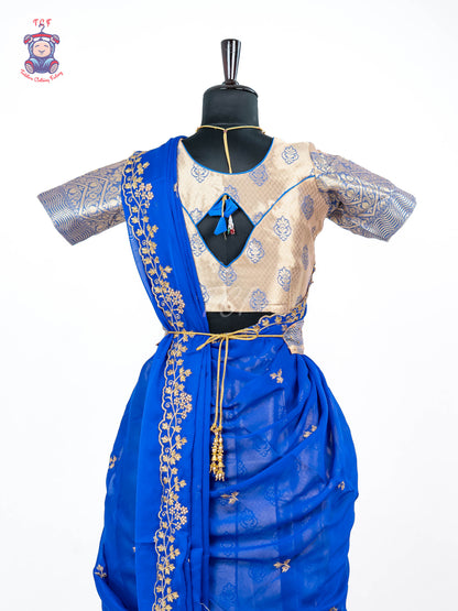 Royal Blue & Gold -  Adult Readymade Half Saree