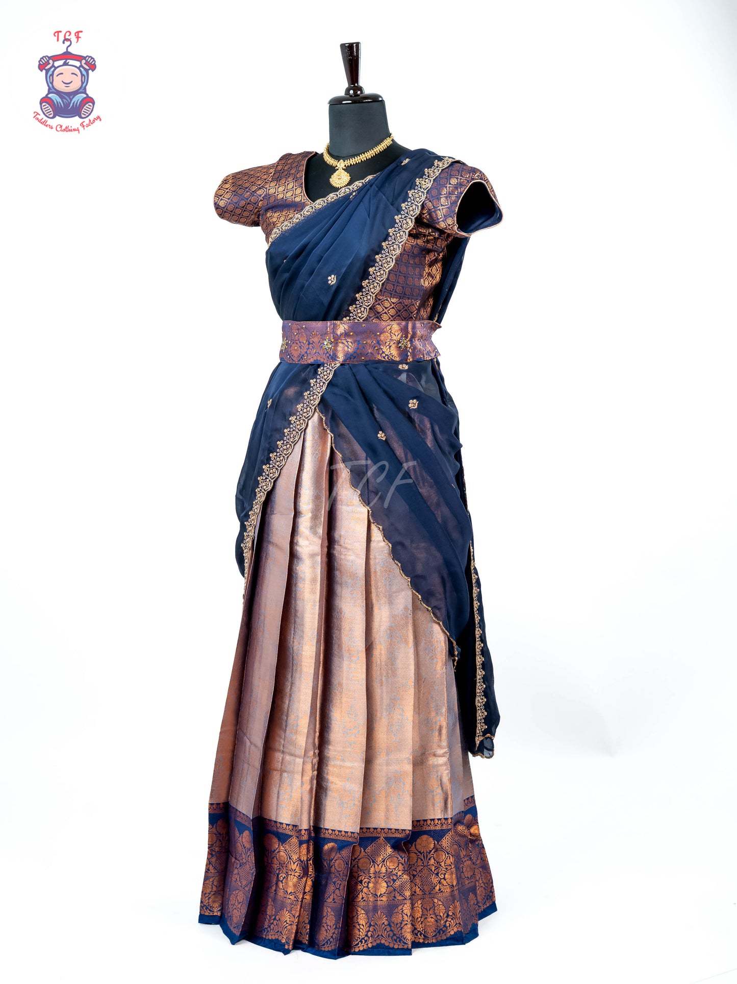 Navy Blue & Gold -  Adult Readymade Half Saree