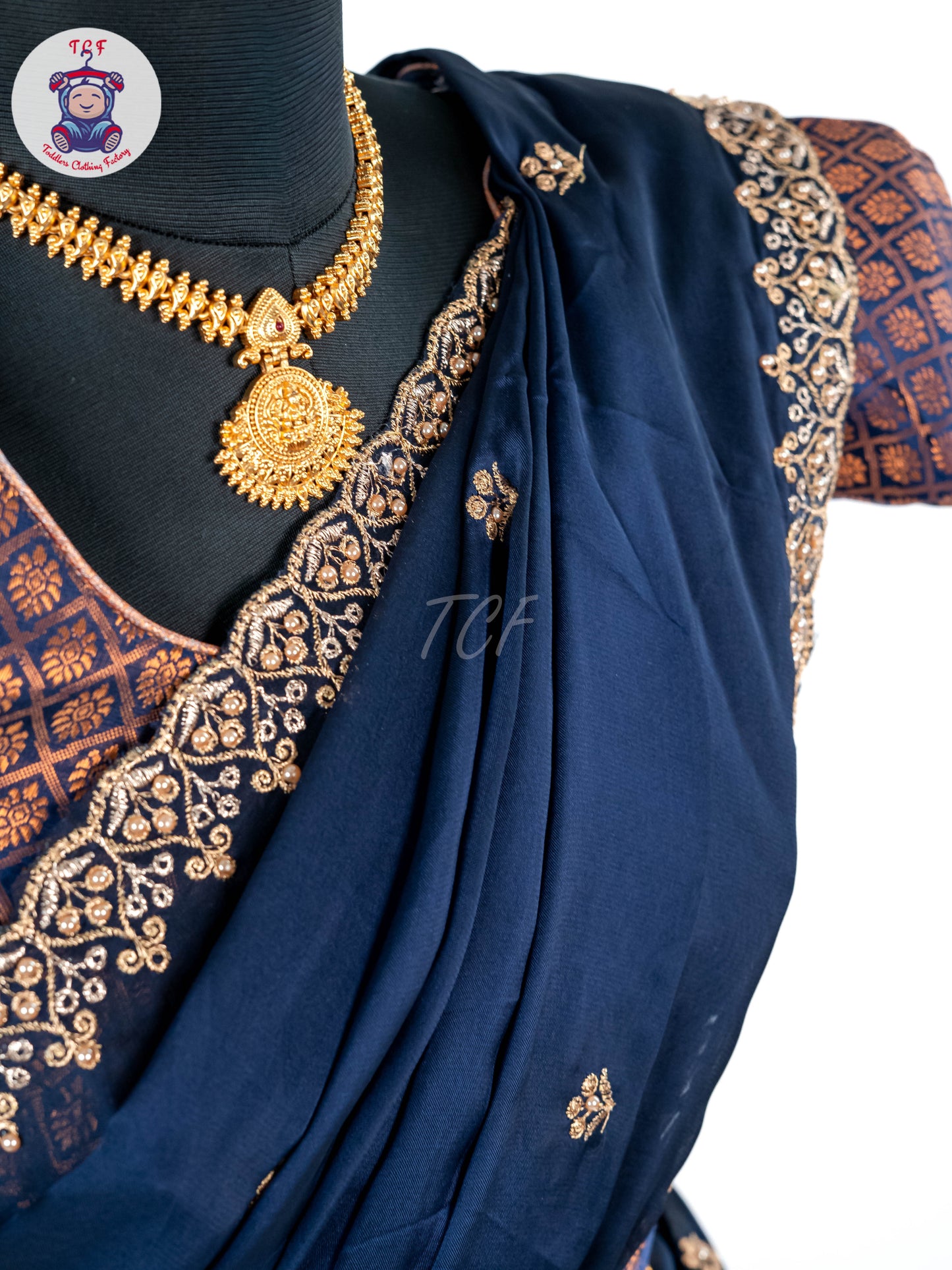 Navy Blue & Gold -  Adult Readymade Half Saree