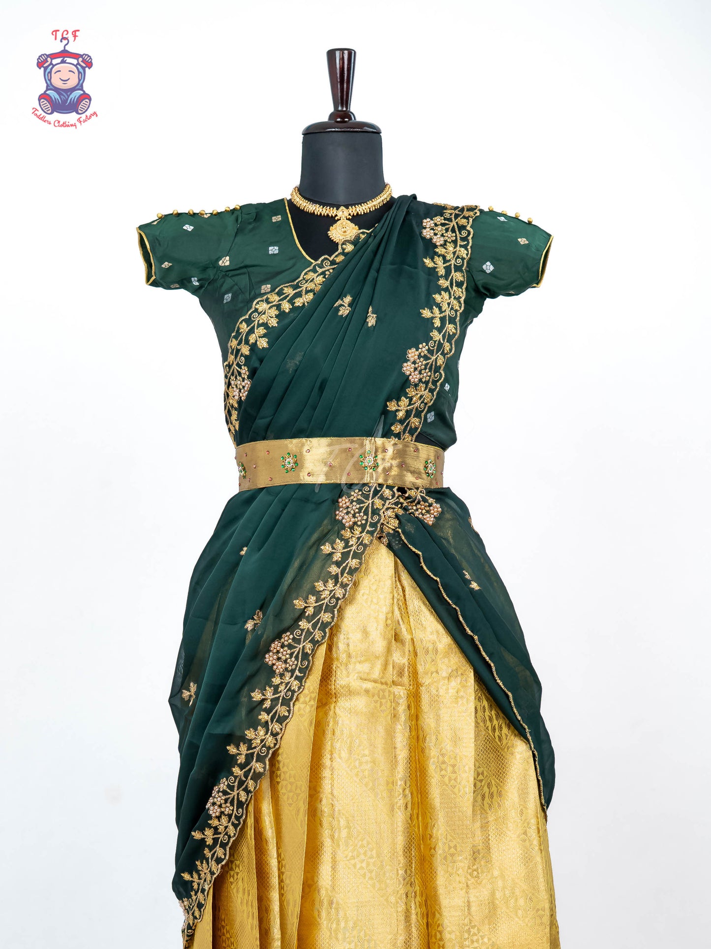 Green & Gold -  Adult Readymade Half Saree