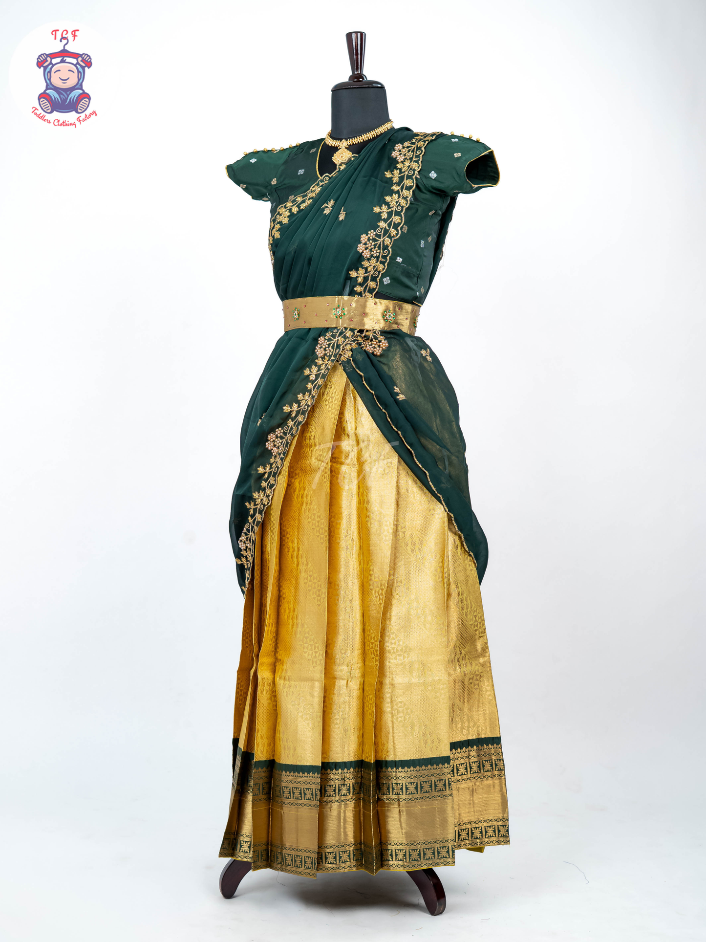 Green & Gold -  Adult Readymade Half Saree