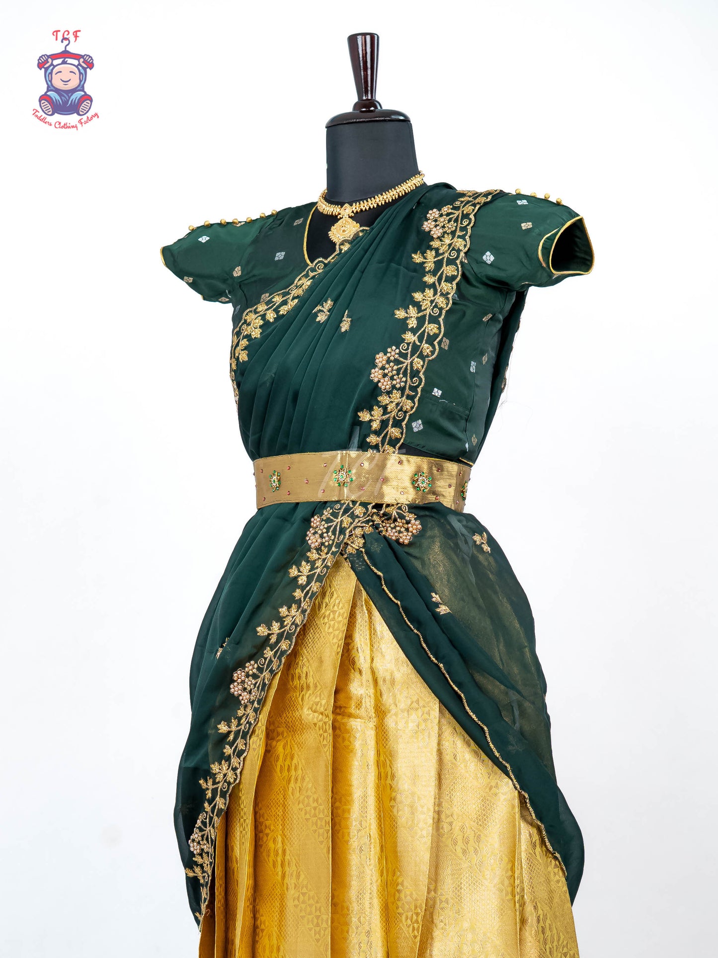 Green & Gold -  Adult Readymade Half Saree
