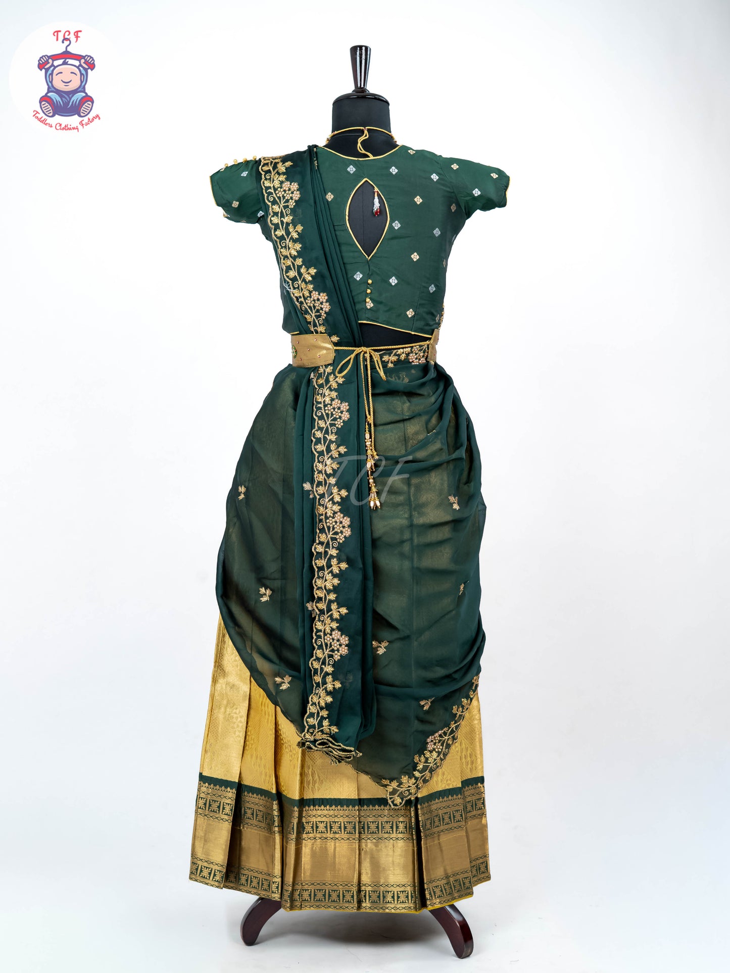 Green & Gold -  Adult Readymade Half Saree