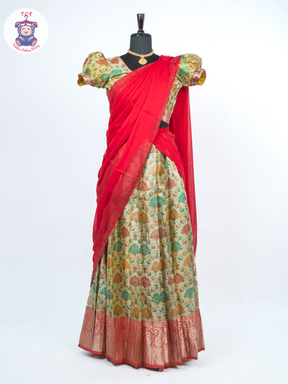 Pista Green & Rani Pink - Readymade Half Saree