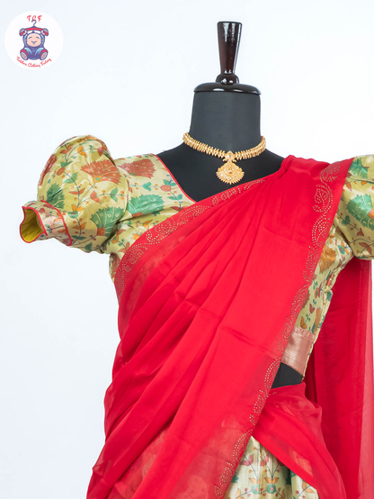 Pista Green & Rani Pink - Readymade Half Saree