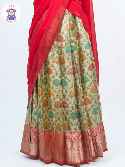 Pista Green & Rani Pink - Readymade Half Saree