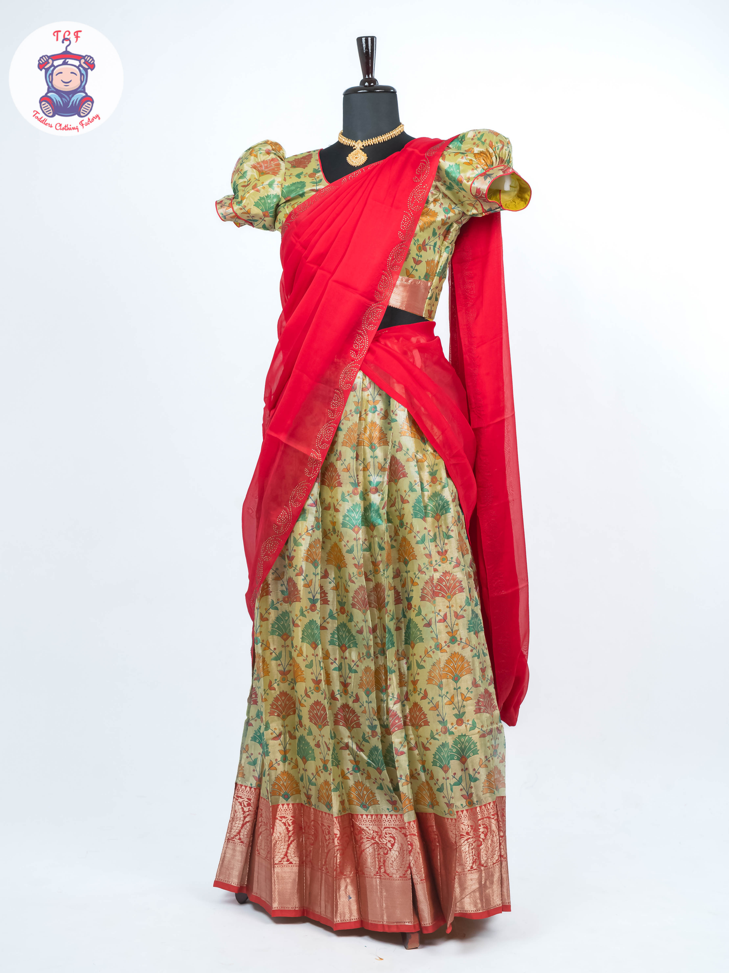 Pista Green & Rani Pink - Readymade Half Saree