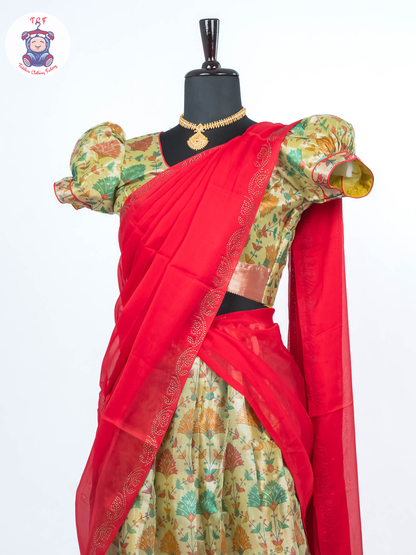 Pista Green & Rani Pink - Readymade Half Saree