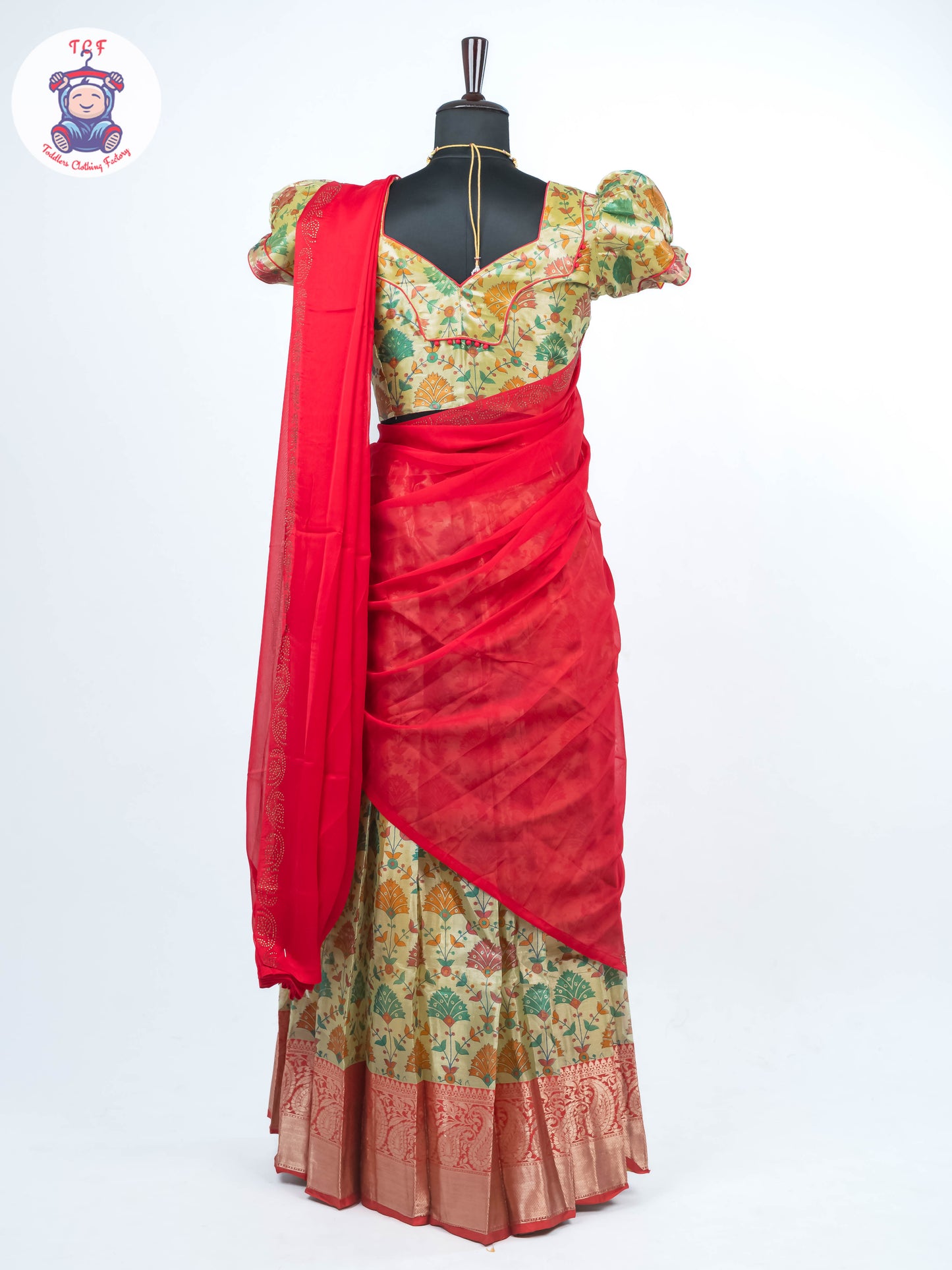 Pista Green & Rani Pink - Readymade Half Saree