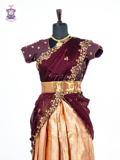 Maroon & Gold -  Adult Readymade Half Saree