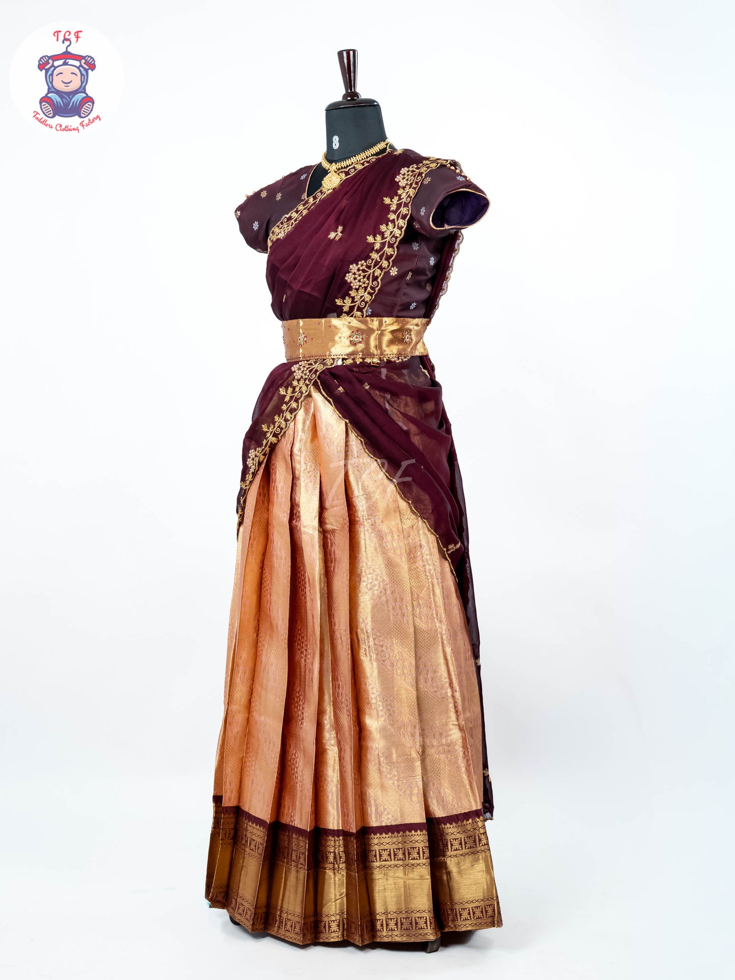 Maroon & Gold -  Adult Readymade Half Saree