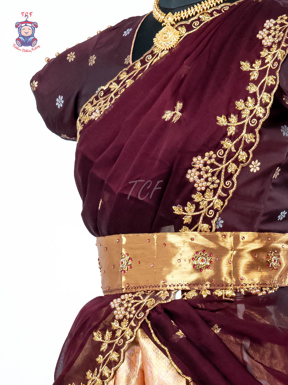 Maroon & Gold -  Adult Readymade Half Saree