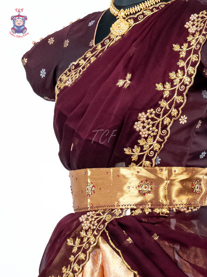 Maroon & Gold -  Adult Readymade Half Saree