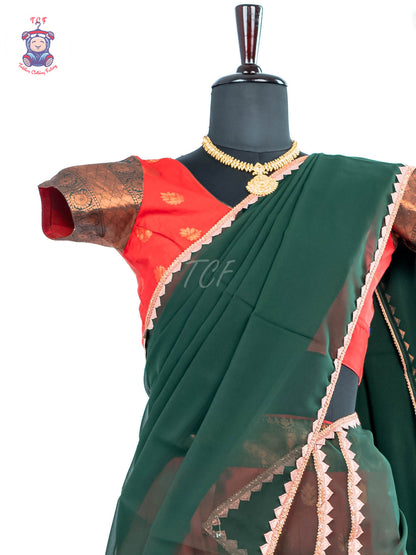 Red & Dark Green - Adult Readymade Half Saree