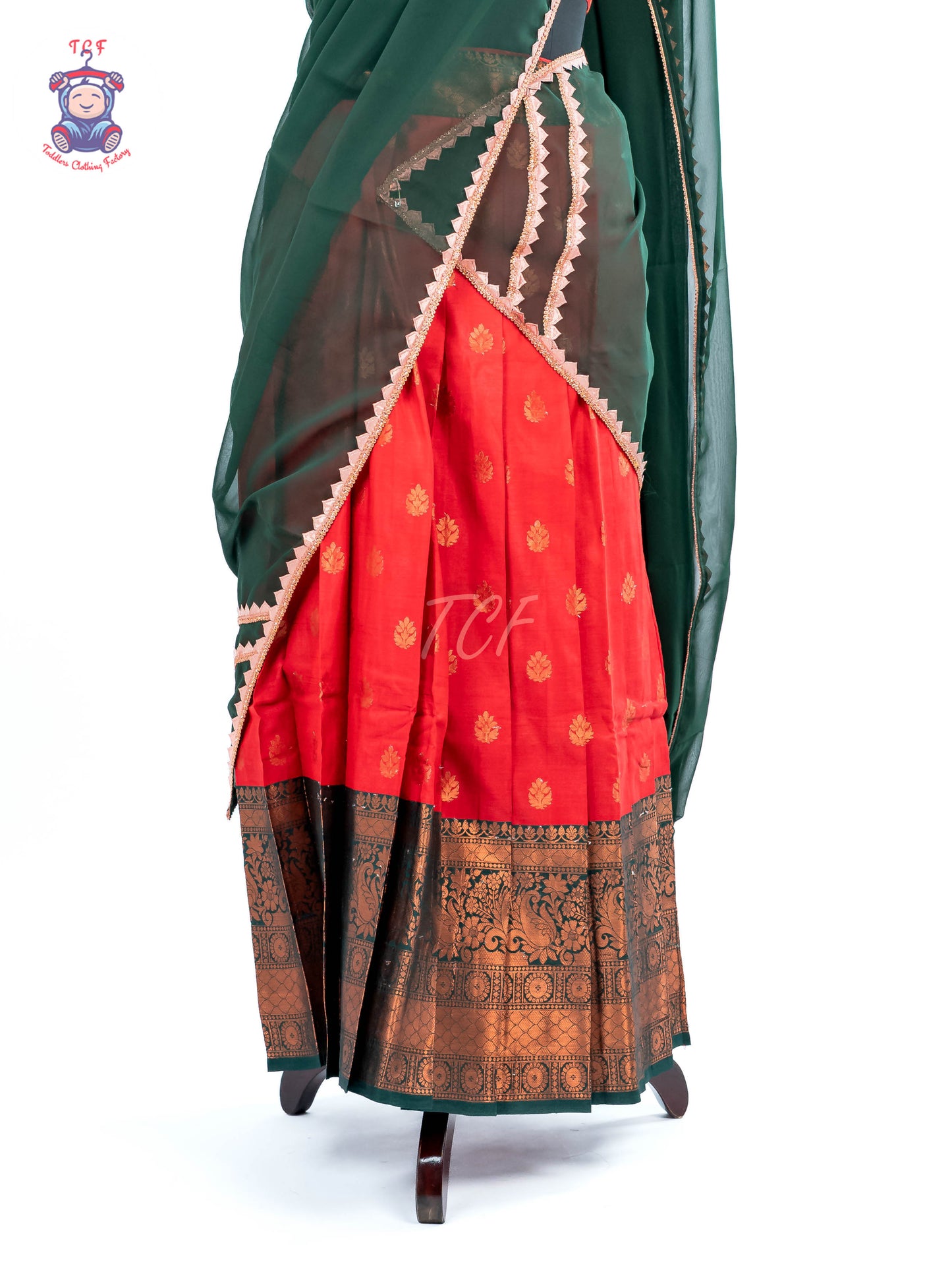 Red & Dark Green - Adult Readymade Half Saree