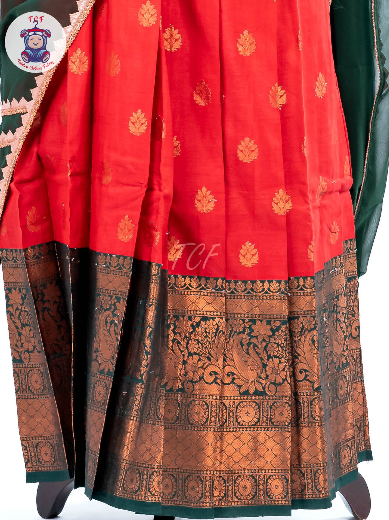 Red & Dark Green - Adult Readymade Half Saree