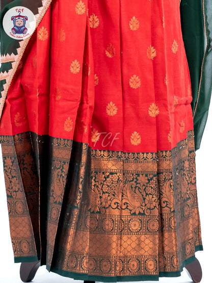 Red & Dark Green - Adult Readymade Half Saree