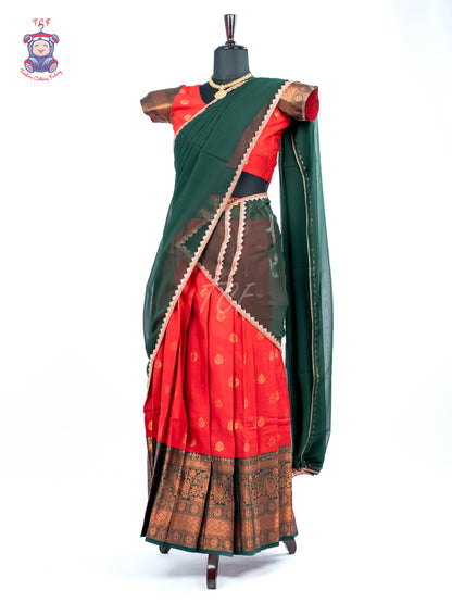 Red & Dark Green - Adult Readymade Half Saree