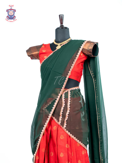 Red & Dark Green - Adult Readymade Half Saree