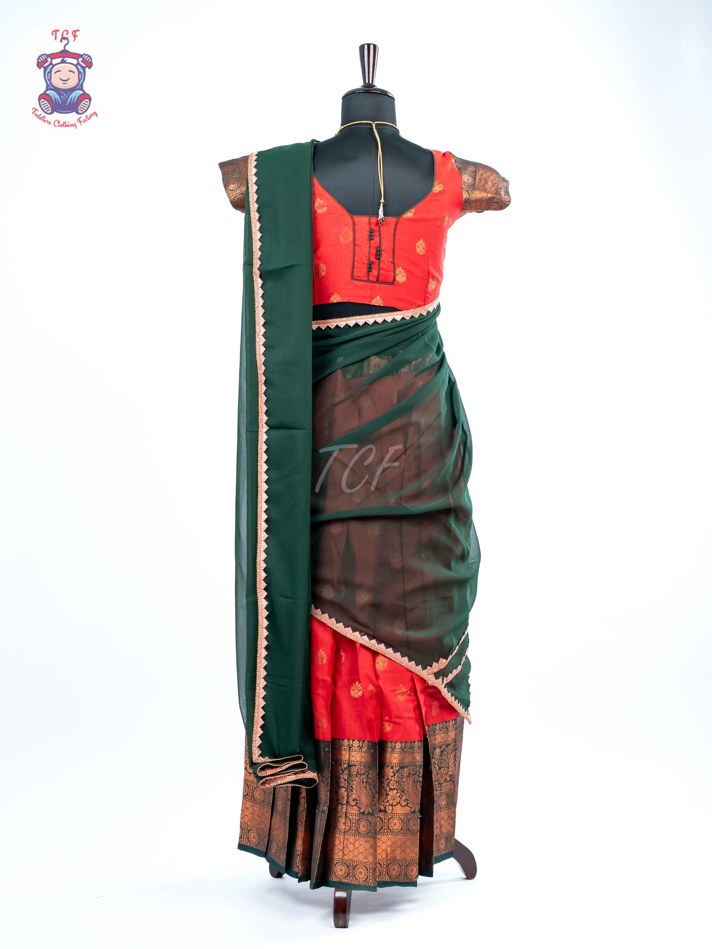 Red & Dark Green - Adult Readymade Half Saree