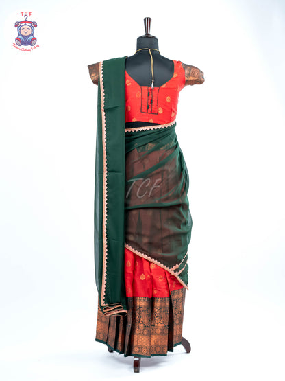 Red & Dark Green - Adult Readymade Half Saree