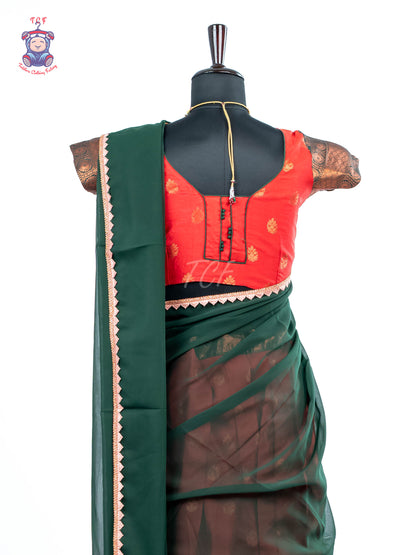 Red & Dark Green - Adult Readymade Half Saree