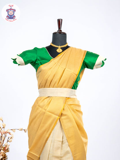 Green & Sandal -  Adult Readymade Kerala Cotton Half Saree