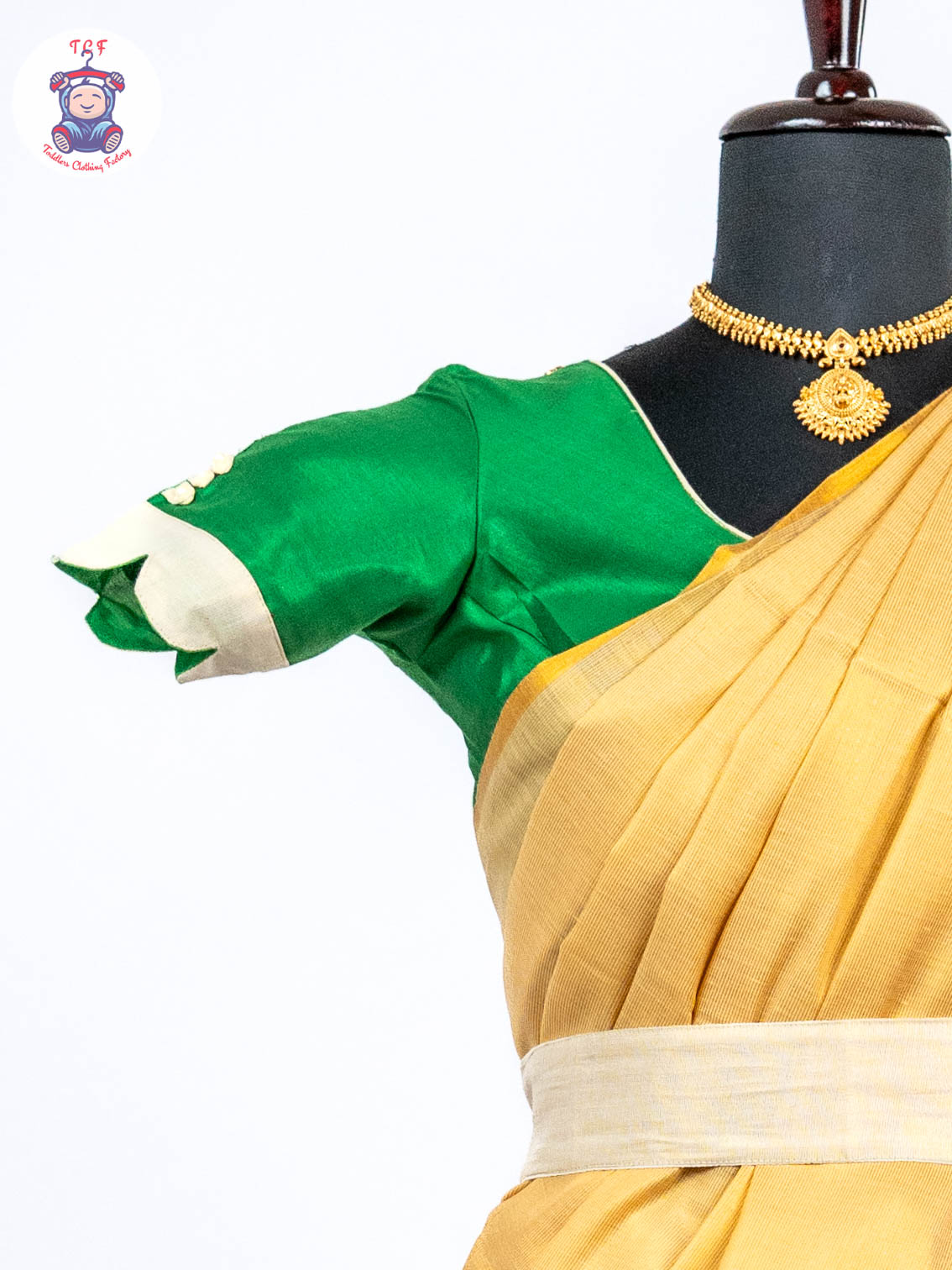 Green & Sandal -  Adult Readymade Kerala Cotton Half Saree