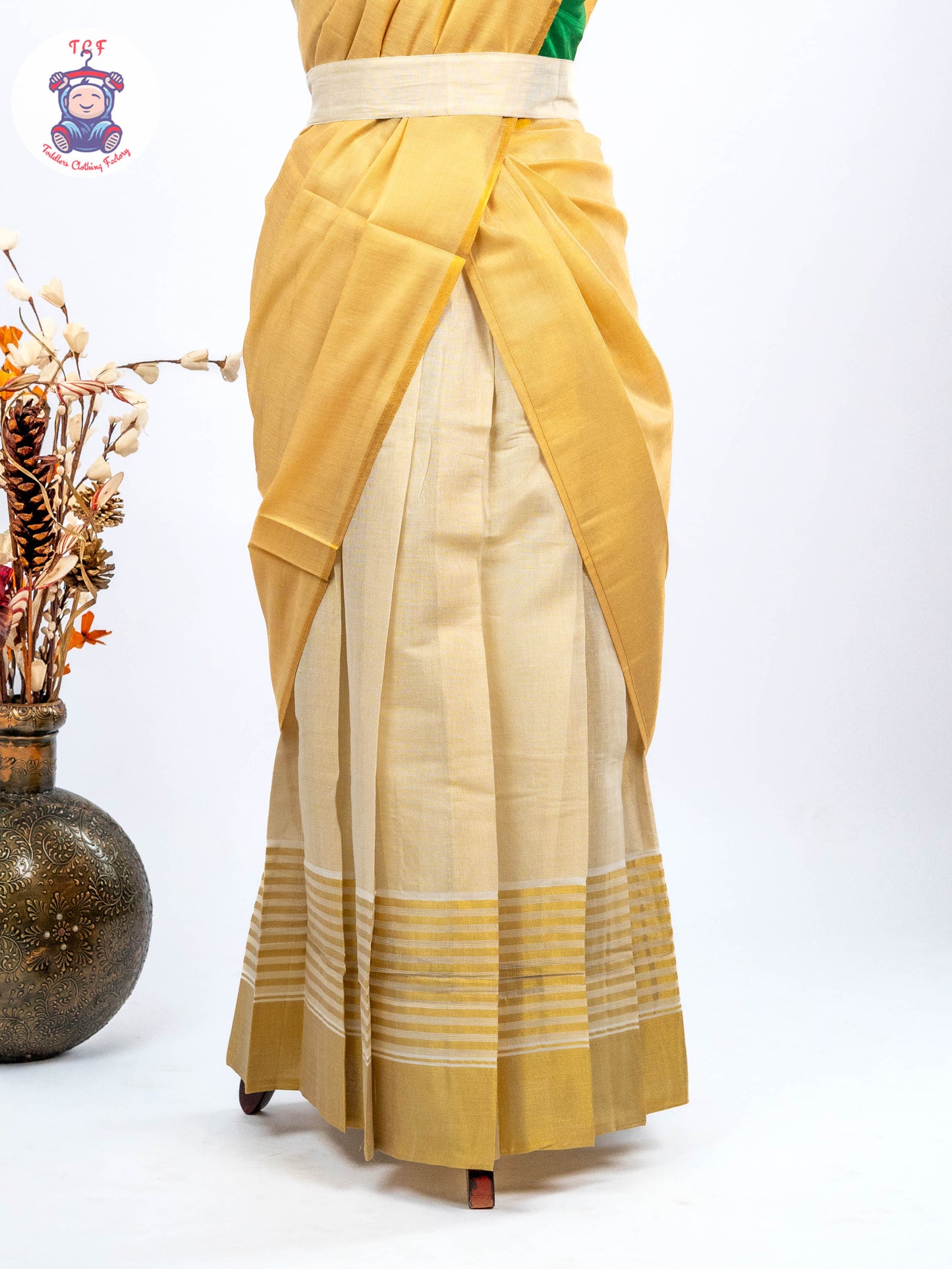 Green & Sandal -  Adult Readymade Kerala Cotton Half Saree
