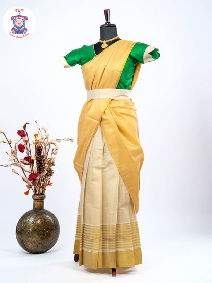 Green & Sandal -  Adult Readymade Kerala Cotton Half Saree