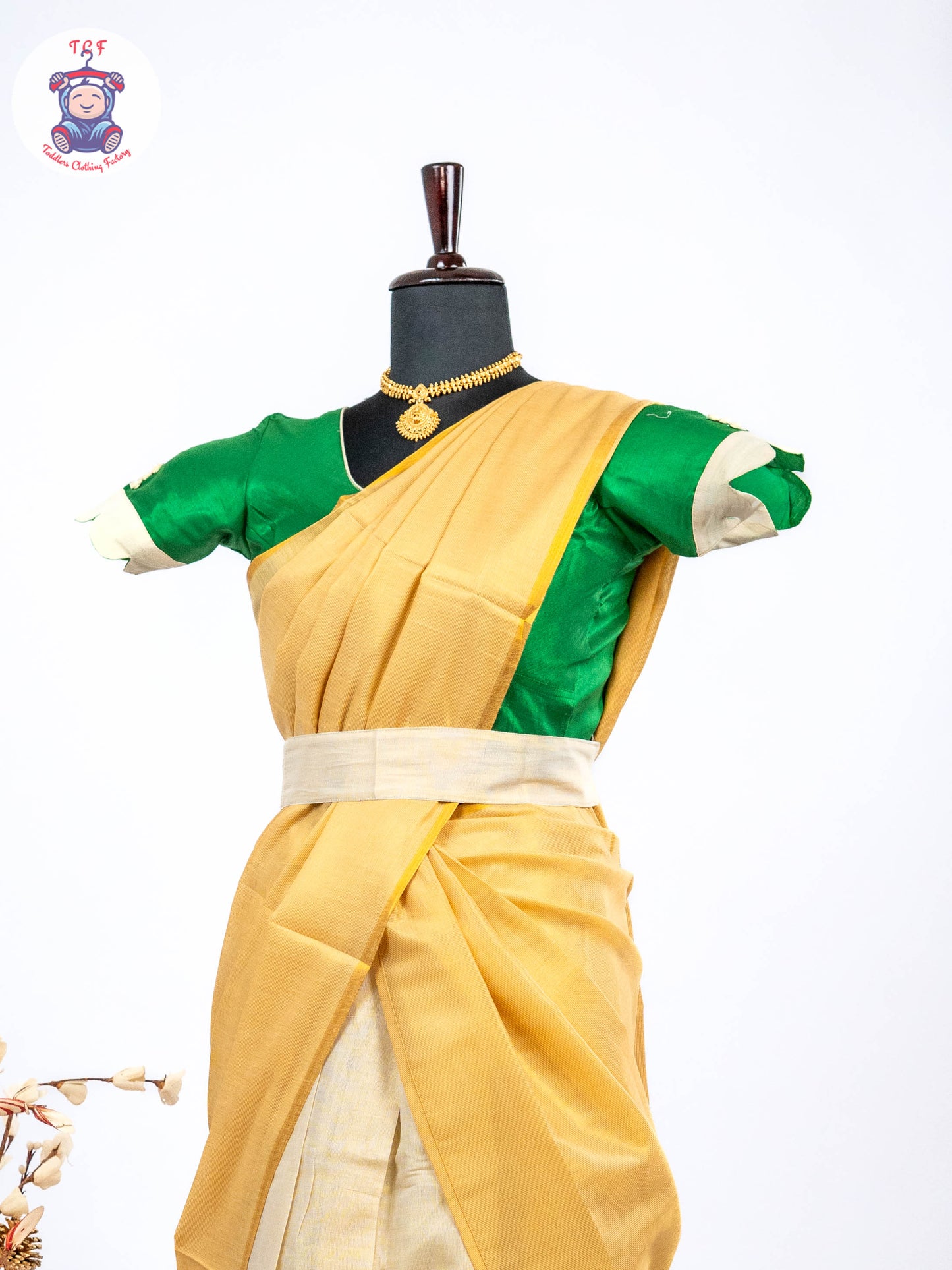 Green & Sandal -  Adult Readymade Kerala Cotton Half Saree