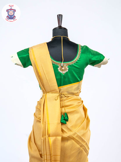 Green & Sandal -  Adult Readymade Kerala Cotton Half Saree