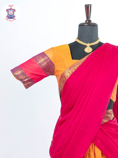 Orange and Pink - Chettinad Cotton Readymade Half Saree