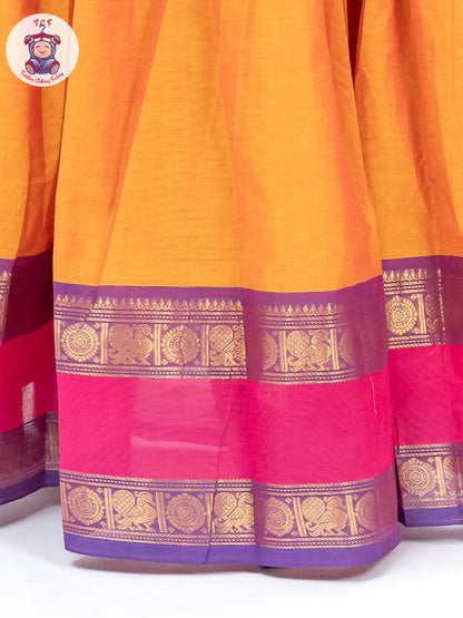 Orange and Pink - Chettinad Cotton Readymade Half Saree