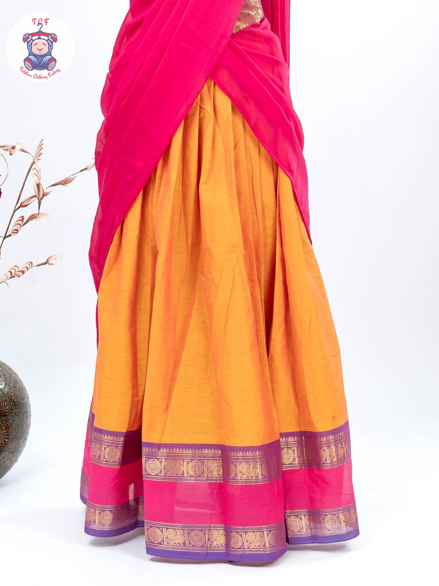 Orange and Pink - Chettinad Cotton Readymade Half Saree
