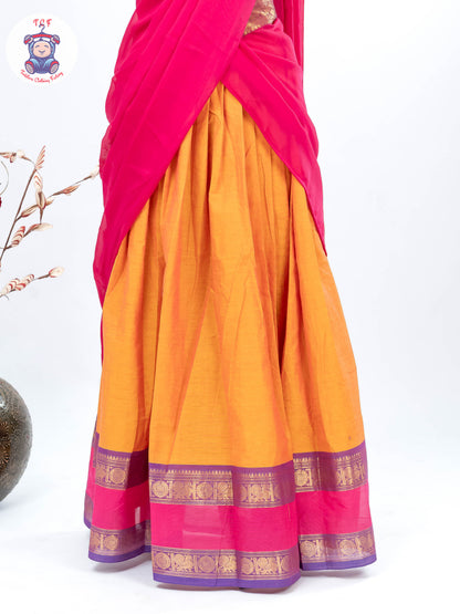 Orange and Pink - Chettinad Cotton Readymade Half Saree
