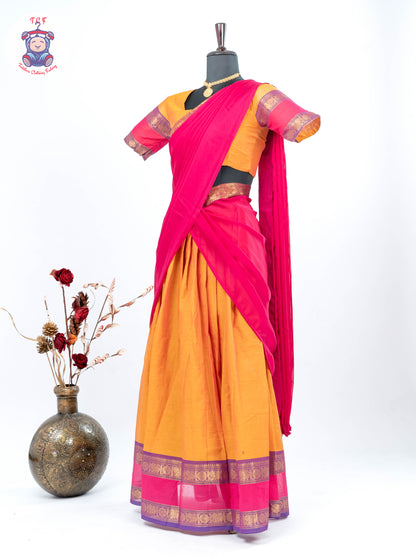 Orange and Pink - Chettinad Cotton Readymade Half Saree