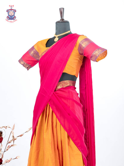Orange and Pink - Chettinad Cotton Readymade Half Saree