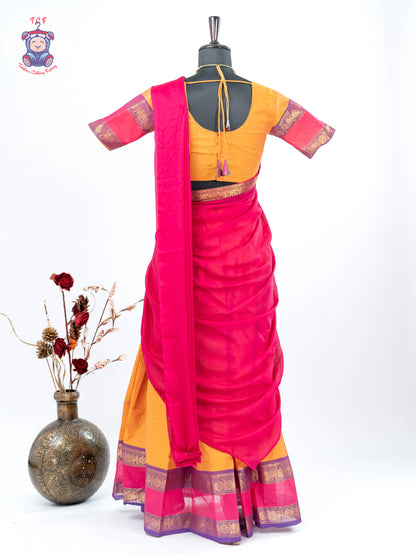 Orange and Pink - Chettinad Cotton Readymade Half Saree