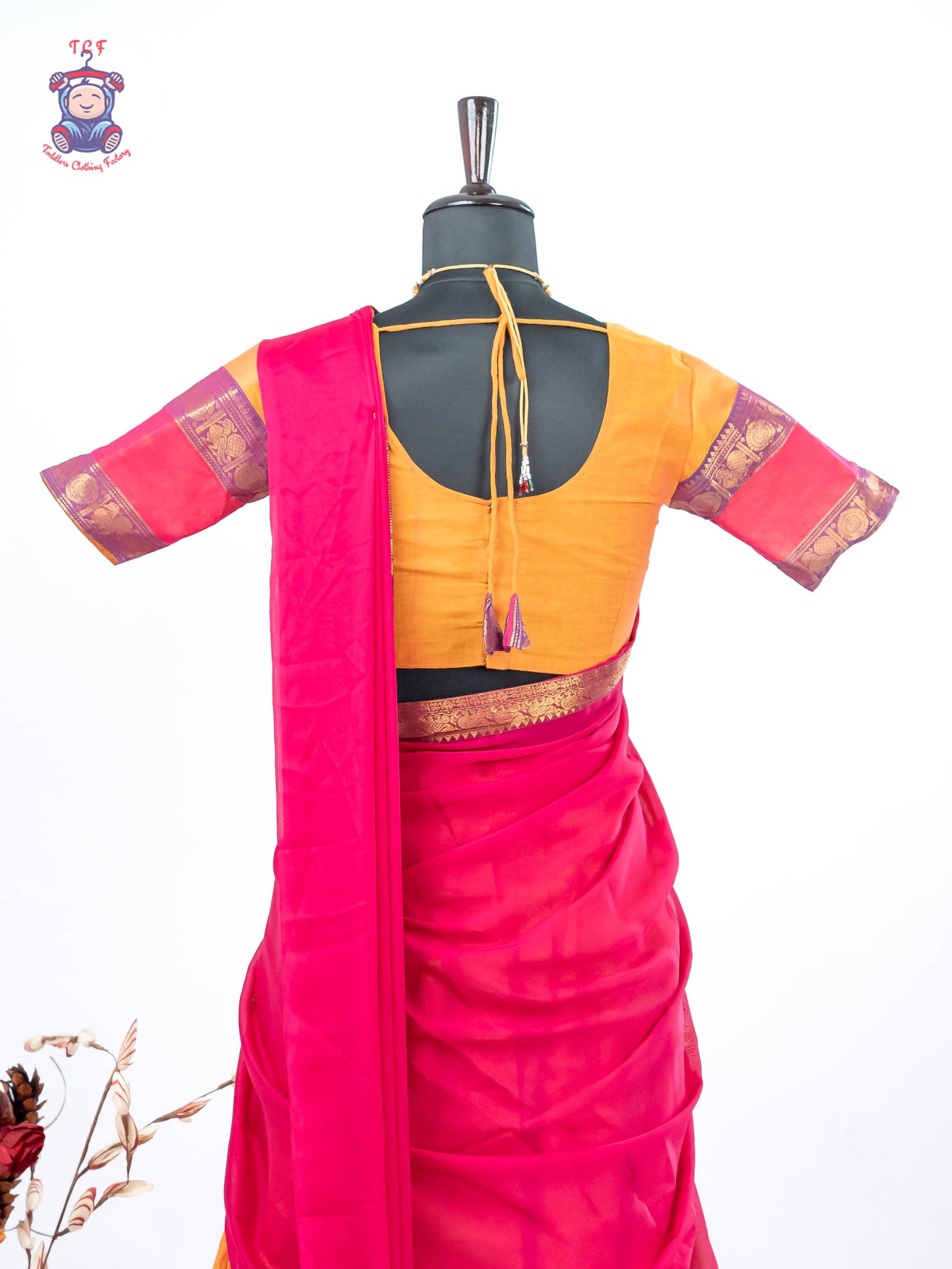 Orange and Pink - Chettinad Cotton Readymade Half Saree