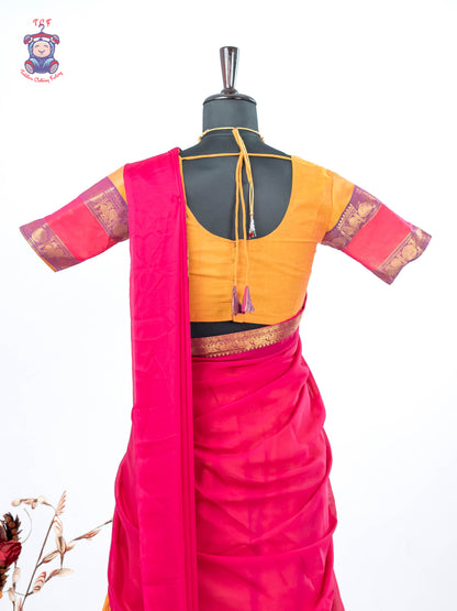 Orange and Pink - Chettinad Cotton Readymade Half Saree