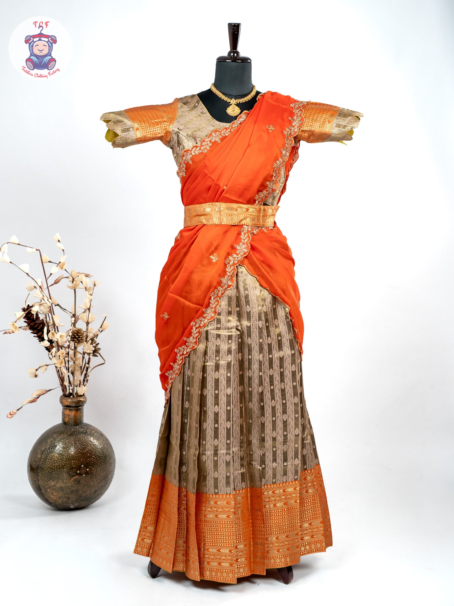 Orange & Gold -  Adult Readymade Half Saree