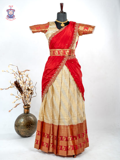 Red & Gold -  Adult Readymade Half Saree