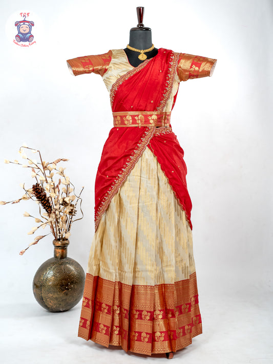 Red & Gold -  Adult Readymade Half Saree