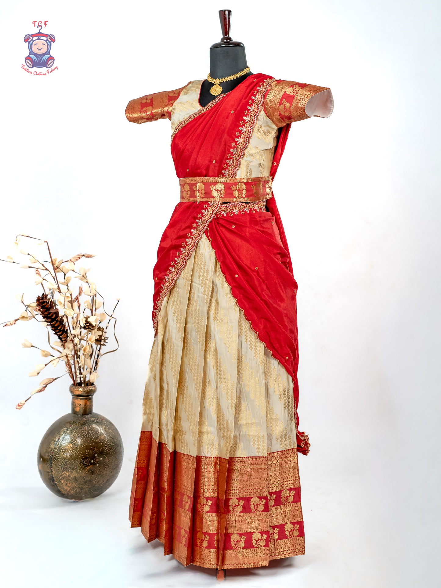 Red & Gold -  Adult Readymade Half Saree