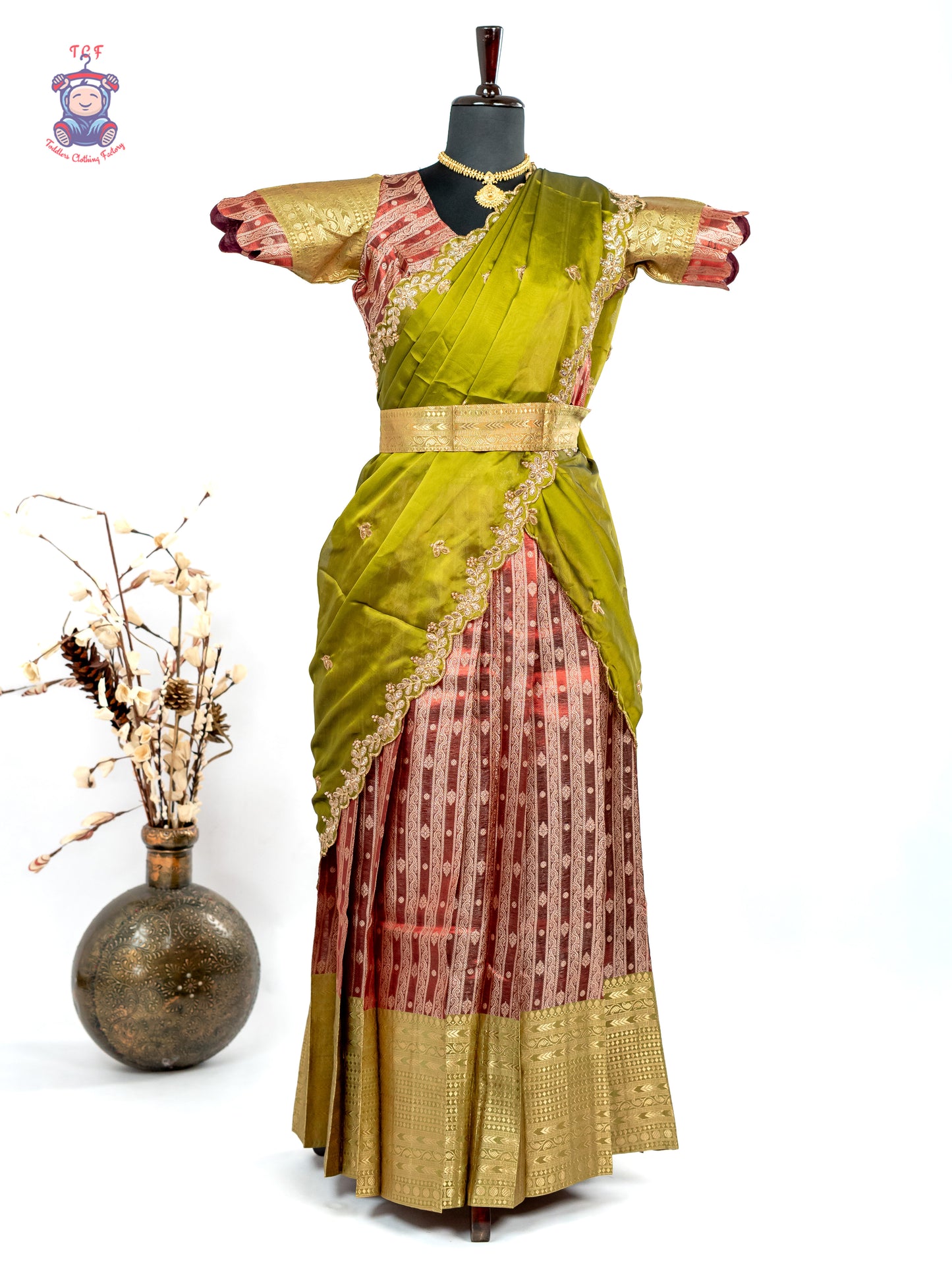 Green & Maroon -  Adult Readymade Half Saree